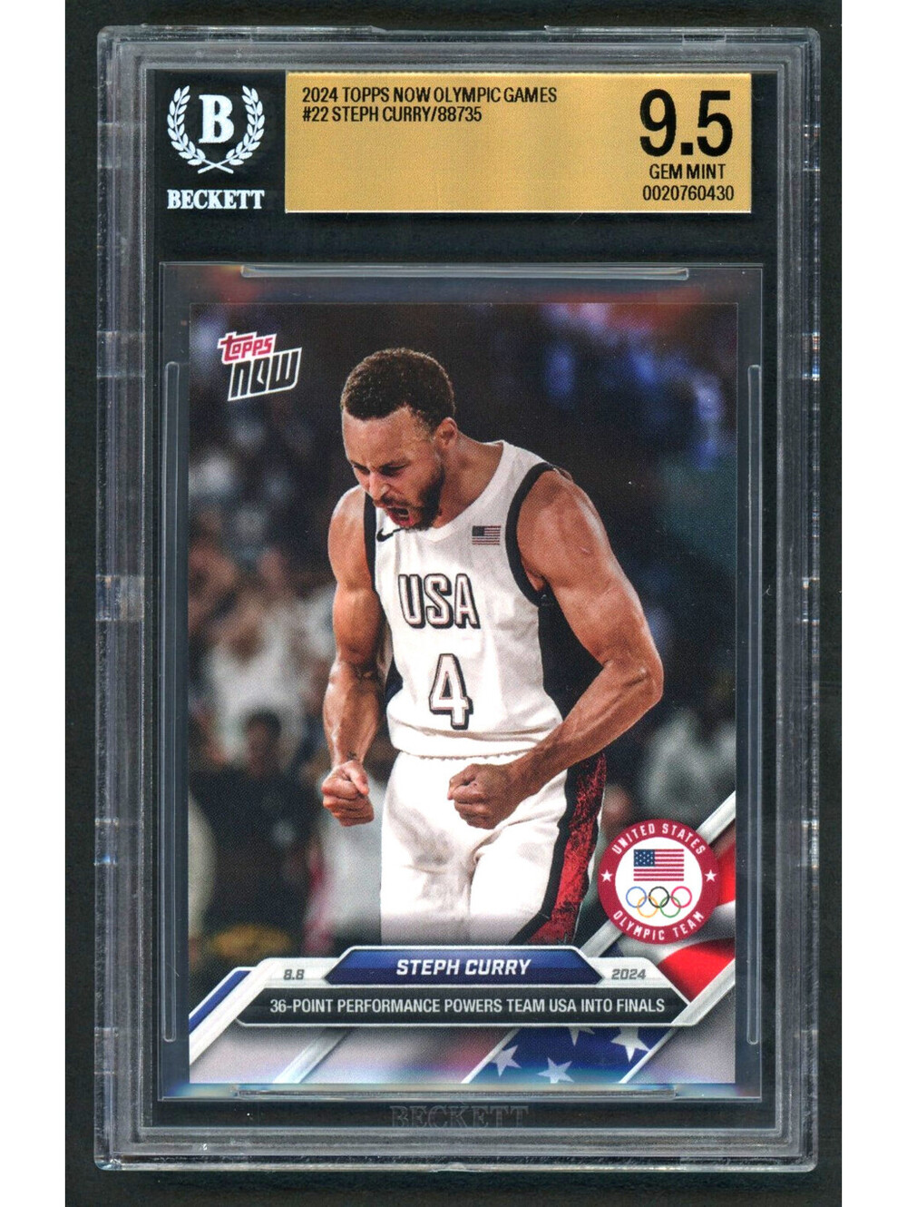2024 Topps Now Olympics Stephen Curry #22 Team USA Gold Medal BGS 9.5 Gem Mint